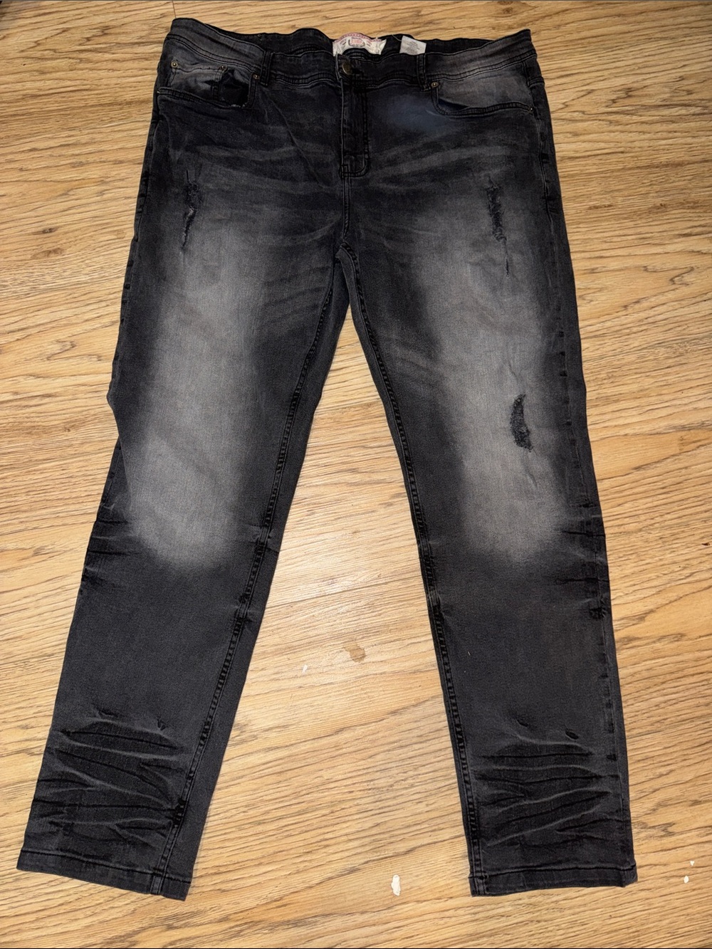 Akademiks Jeanius 38x32 Black Washed Distressed Jeans Streetwear